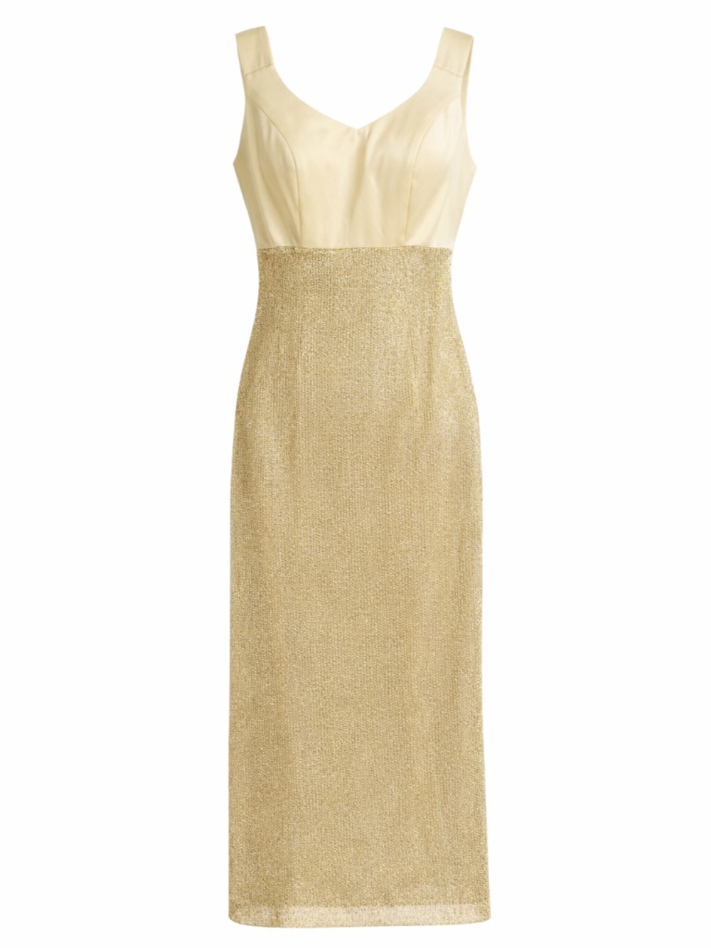 Moshita Couture Gold Midi Dress Elegant Champagne & Metallic Knit Glam